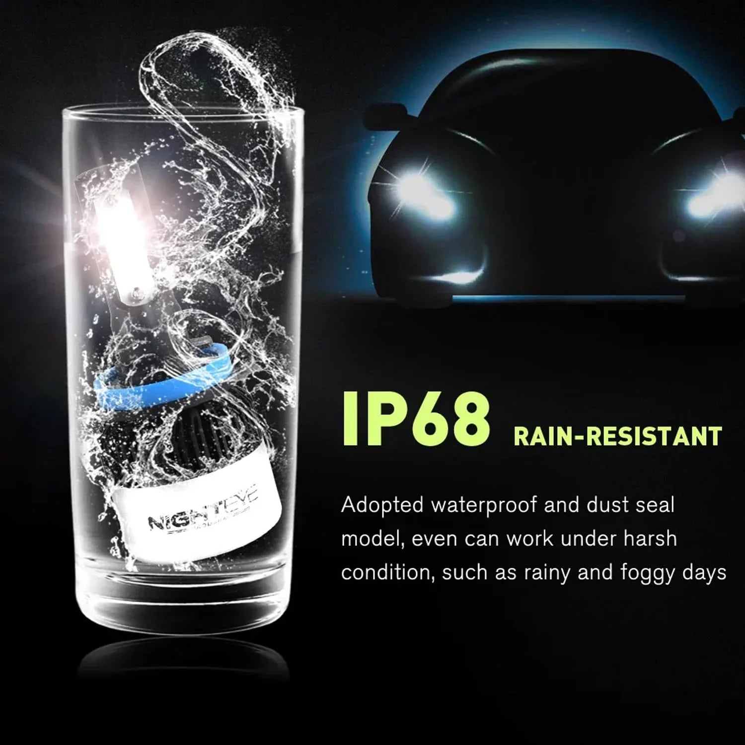 ORIGINAL NIGHTEYE 9005/HB3 LED Headlight Bulb for Car and Bike White, 72 Watt, 2 Bulbs - 9000 Lumens ULTRA BRIGHT, Type 9005/HB3 - Biker.Store - www.biker.store