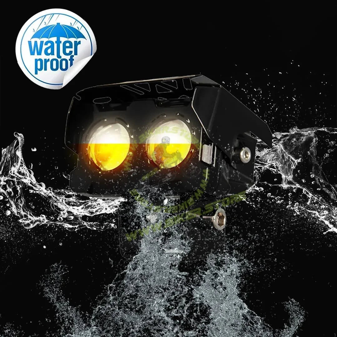 MOTO GENIUS 2 LED Fog Light Projectors, 40W Dual Beam (Hi/Lo), White & Yellow Light, IP67 Waterproof, Universal Fit for Car, Bike, Motorcycle and Scooter (Pack of 1) - Biker.Store - www.biker.store