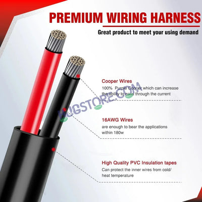 HJG Wiring Harness Kit 3 Wire Updated with Braided Wire, Included Couplers and Canbus - Foglight Wiring Harness Kit (2 Colour, 3 Wire with Flashing Mode, Genuine HJG) 3 Wire Wiring Harness Kit, Braided Wire, Coupler Fitting - Biker.Store - www.biker.store
