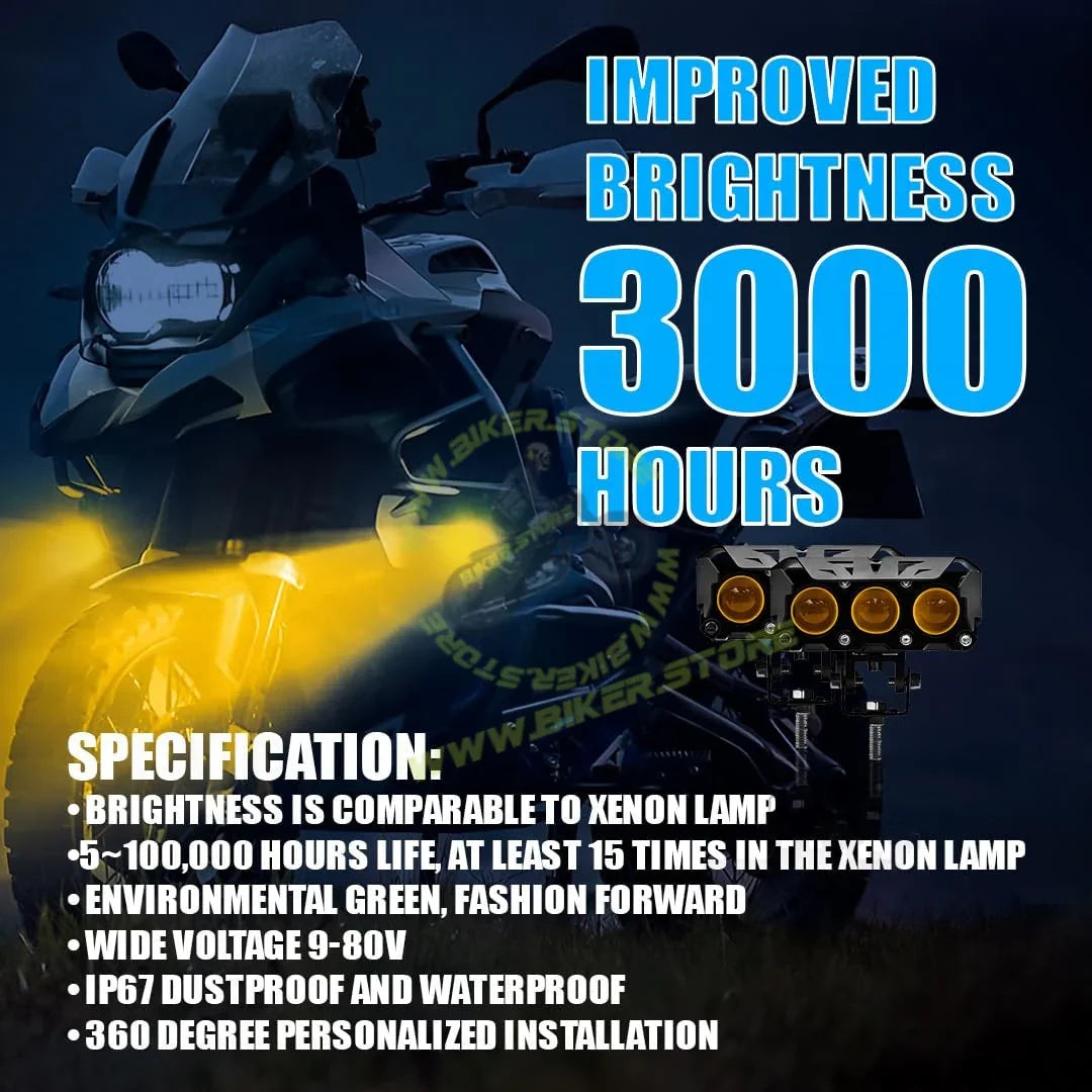 MOTO GENIUS Super Bright 3 LED Fog Light | Dual Mode Yellow & White Changing Light, High/Low Beam, Aluminum Body, Universal Fit for Motorcycle & Car - Biker.Store - www.biker.store