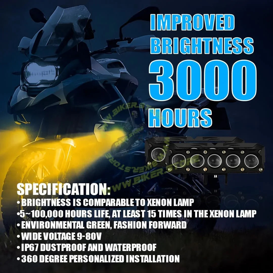 MOTO GENIUS Super Bright 5 LED Fog Light | Dual Mode Yellow & White Changing Light, High Low Beam, Aluminum Body, Universal Fit for Motorcycle & Car - Biker.Store - www.biker.store
