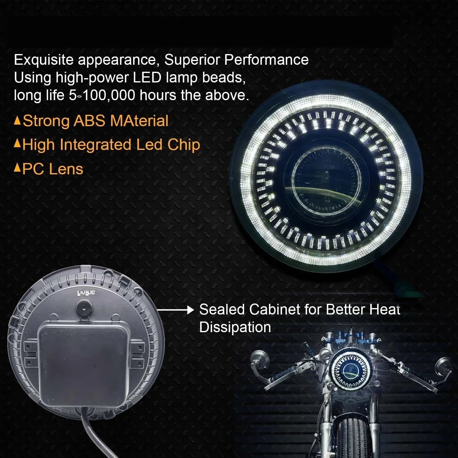 HJG 7 Inch White LED Headlight Chakra V1 Headlight Assembly for Thar Royal Enfield | 75-120W CREE/Osram LED Chip Multi color Compatible with Royal Enfield, Jeep, Thar, Gypsy - Biker.Store - www.biker.store