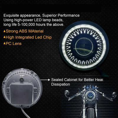 HJG 7 Inch White LED Headlight Chakra V1 Headlight Assembly for Thar Royal Enfield | 75-120W CREE/Osram LED Chip Multi color Compatible with Royal Enfield, Jeep, Thar, Gypsy - Biker.Store - www.biker.store