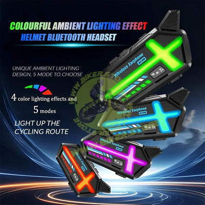 MOTO GENIUS BT26 Motorcycle Helmet Bluetooth Headset, 800m Intercom, Dual Phone Connection, Noise Cancelling Mic, 4-Color LED Light (5 Modes), IP64 Waterproof, Long Battery, Universal Fit - Biker.Store - www.biker.store