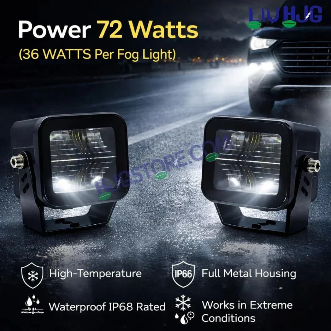HJG W-08 White Cube Foglight 72W White Foglight White LED Foglight Ultra Wide Spread White Light 72W Foglight Ultra Wide Intensity LED Driving Fog Lights Universal For All Cars & Bikes LIU HJG W-08 White Cube Foglight Driving Lights, Pack of 2 - Biker.Store - www.biker.store