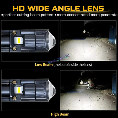 HJG H4 New Dual Y6 Condenser RTD Lens Dual Projector Lens Projector Lens LED Headlight Bulb for car | Hi/Lo Beam Headlight 12V-80V | 100W | 10000LM | 3 Pin Projector H4 Headlight with Fan | LIU HJG New Dual Y6 Condenser RTD Projector Lens H4 (Pack of 2) - Biker.Store - www.biker.store