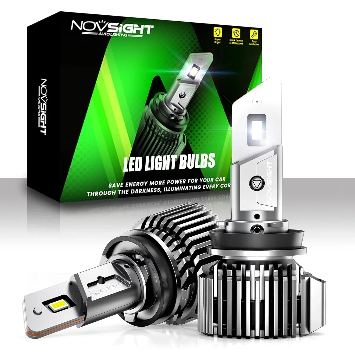 NightEye NOVSIGHT H11/H8/H9/H16 LED Headlight Bulbs, 100W 20000 LM 600% Extremely Brighter High Power H11 LED Headlight Bulbs, High/Low Beam/Fog Light Conversion Kit, 6500K Cool White, IP68 Waterproof, Pack of 2 - Biker.Store - www.biker.store