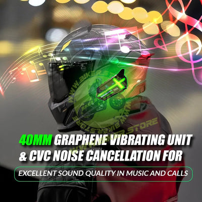 MOTO GENIUS BT26 Motorcycle Helmet Bluetooth Headset, 800m Intercom, Dual Phone Connection, Noise Cancelling Mic, 4-Color LED Light (5 Modes), IP64 Waterproof, Long Battery, Universal Fit - Biker.Store - www.biker.store