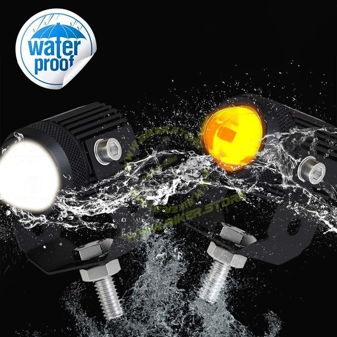 MOTO GENIUS 2PCS 25W Fog Light Projectors | 50W Total Power | Dual Beam Hi/Lo | White + Yellow LEDs | IP67 Waterproof | Universal for Car, Motorcycle, Scooter | Pack of 2 - Biker.Store - www.biker.store