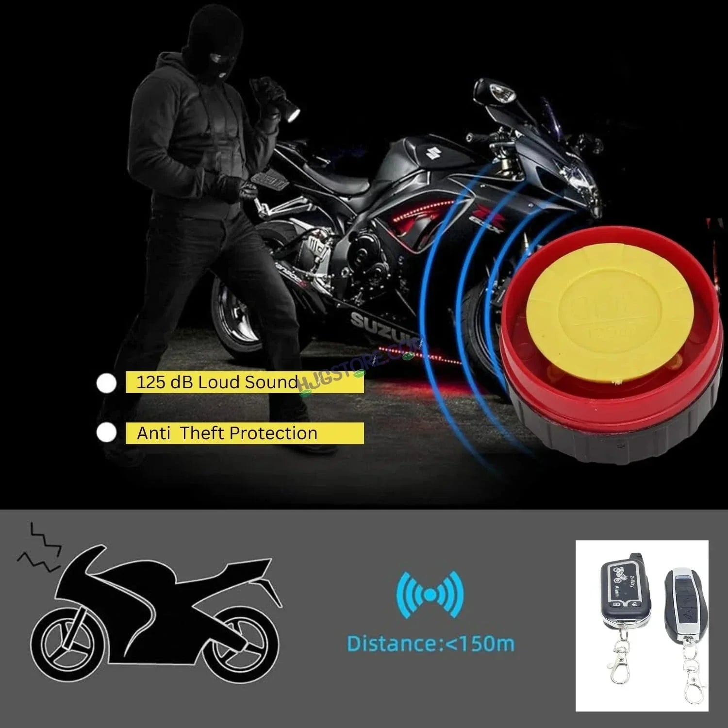 HJG Two Way Alarm System Kit Keyless Start Digital Bike Alarm Kit for Two Wheeler Security HJG Anti-Theft Alarm System Kit (Loud Siren 125 dB, Flashing Light & Shock Sensor) Universal Fit for Motorcycles & Scooters LIU HJG Keyless Two Way Alarm System Kit - Biker.Store - www.biker.store