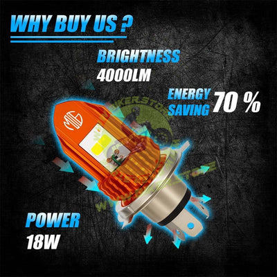 MOTO GENIUS Universal V-Shape Dual Color H4 LED Headlight | 18W / Fog Lamp for Motorcycles and Scooters | Waterproof, High/Low Beam, Plug & Play - Biker.Store - www.biker.store
