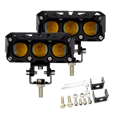 HJG Original 90W Mega Drive 3 Lens Dual Color White/Yellow LED Foglights (Set of 2) - Biker.Store - www.biker.store