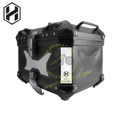 HJG 45L Aluminium Motorcycle Top Box with X-Shaped Red LED Tail Light – Waterproof, Universal Fit & Lockable - Top Box - 45Ltr (Black :- Aluminium) LIU HJG Top Box with X LED Light - Biker.Store - www.biker.store