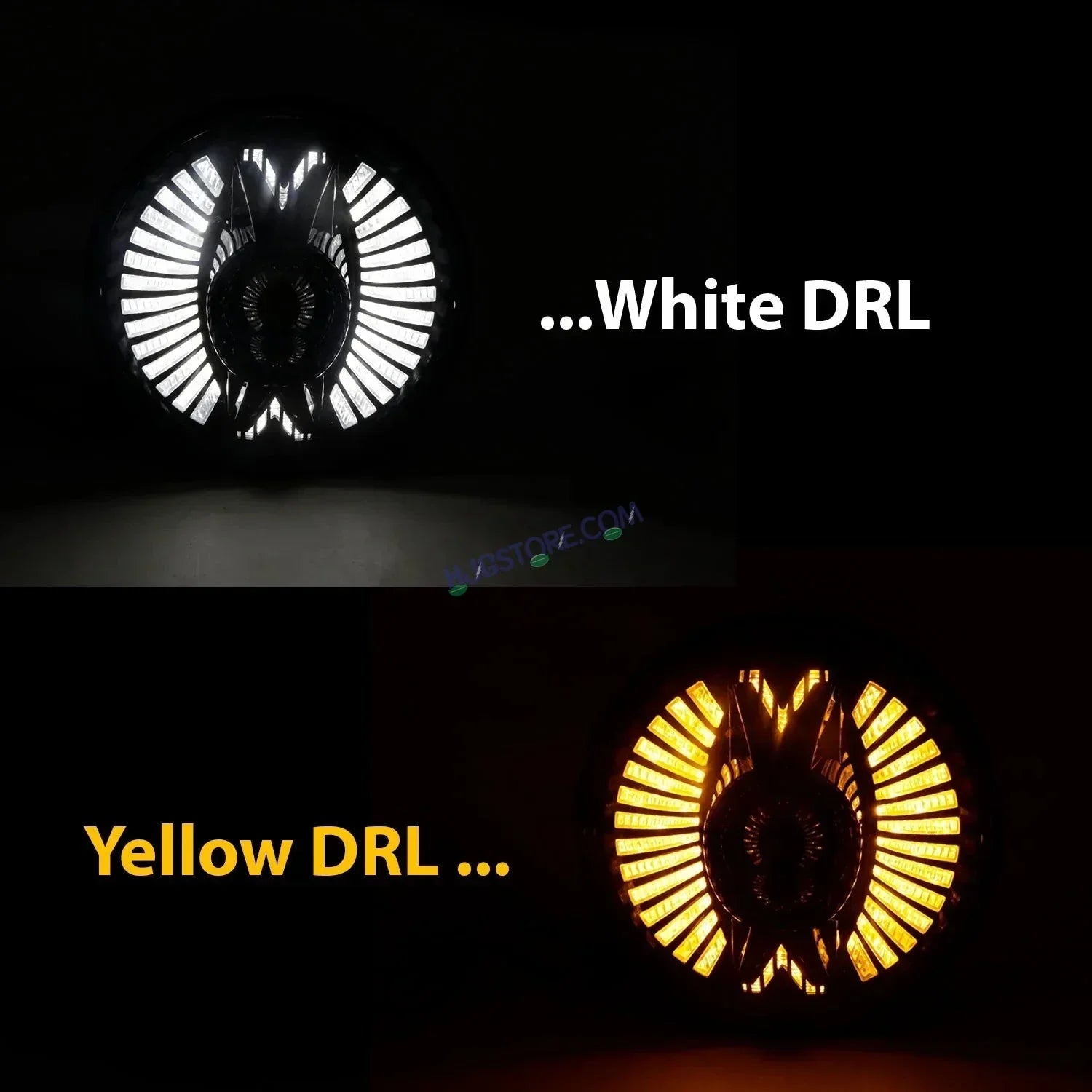 HJG 7 Inch Angel Wings White LED Headlight Angel Wings Headlight Assembly for Thar Royal Enfield | 75-120W CREE/Osram LED Chip Multi color Compatible with Royal Enfield, Jeep, Thar, Gypsy - Biker.Store - www.biker.store