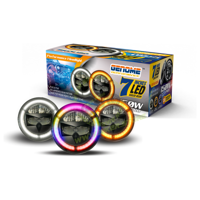 Genome 120W 7 Inch Headlight Assembly Matrix Edition (With RGB Welcome Light), Pack of 2 - Biker.Store - www.biker.store