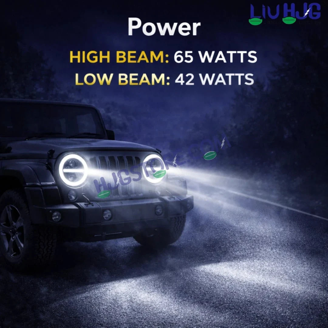 HJG Minus Tri Projector Lens 7 Inch Headlight DRL 107W Projector Ultra Wide 7 Inch Headlight Assembly New Model Projector Headlight Assembly for Royal Enfield Thar | 107W CREE/Osram LED Chip White/Yellow Compatible with Royal Enfield, Jeep, Thar, Gypsy - Biker.Store - www.biker.store