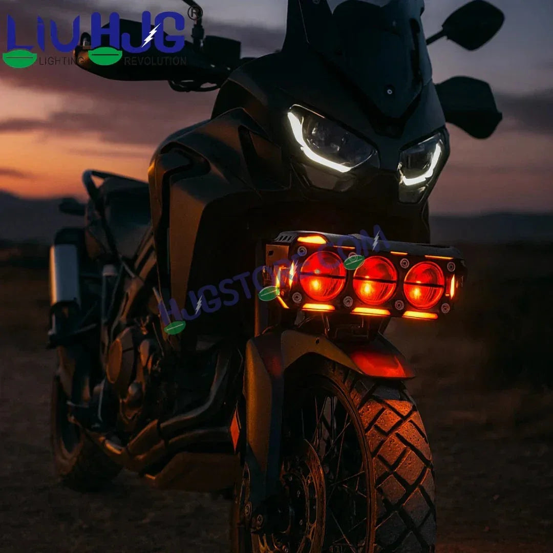 HJG New 240W Future Eyes Ring DRL 3 LED Projector Foglight with Wiring Harness Kit Red DRL/Amber Ring/White/Yellow Light 240W Foglight Ultra Wide Dual Intensity LED Driving Fog Lights Universal For All Cars & Bikes LIU HJG Ring 3 Lens Fog with Wiring Kit - Biker.Store - www.biker.store