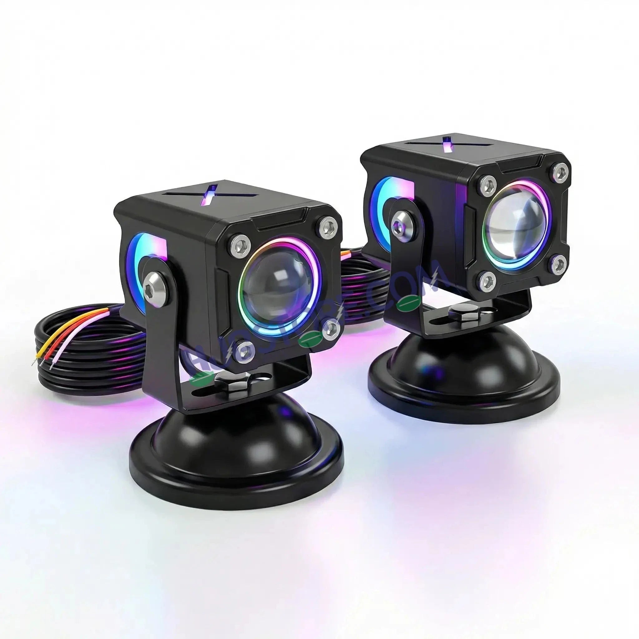 HJG X Drive Mini RGB Foglights with RGB Backlit DRL 40W Fog Light 4000LM Dual Color (3000K Yellow/6000K White) Projector Driving Lamp | Dynamic RGB Backlit DRL (8 Modes) | Wide Beam Auxiliary Light with Inline Ballast for Motorcycle, Bike & SUV - Biker.Store - www.biker.store