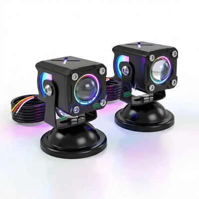 HJG X Drive Mini RGB Foglights with RGB Backlit DRL 40W Fog Light 4000LM Dual Color (3000K Yellow/6000K White) Projector Driving Lamp | Dynamic RGB Backlit DRL (8 Modes) | Wide Beam Auxiliary Light with Inline Ballast for Motorcycle, Bike & SUV - Biker.Store - www.biker.store