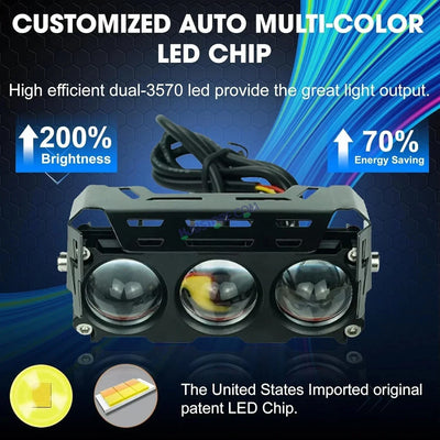 HJG 3 Lens Without Fan NEW MEGA DRIVE Fog Light 40W For Bike/Car/Thar/Jeep ( Cool White, Yellow, Warm White, Red DRL, Flash ) - Pack of 2 Future Eyes 3 Lens with Red DRL HJG - Biker.Store - www.biker.store