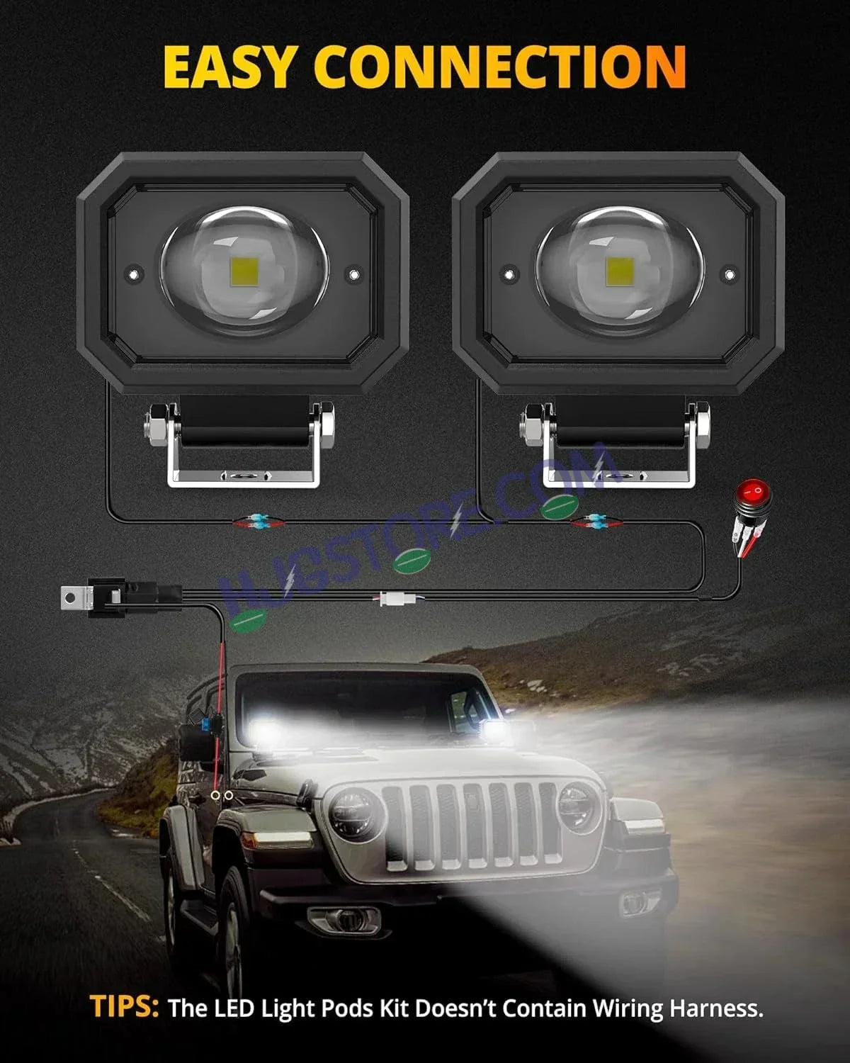 HJG 4 Inch Cube Pod Fog Light 120W 12000 Lumens Fog Light 2pc Foglight Pod Projector Spot Foglight 120W Foglight Ultra Wide Intensity 3000K/6500K LED Fog Lights 4 Inch Cube Light (120W) Universal For All Cars & Bikes LIU HJG 4 Inch Cube Pod Foglights - Biker.Store - www.biker.store