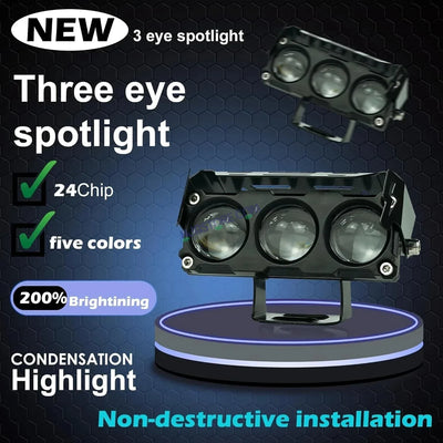 HJG 3 Lens Without Fan NEW MEGA DRIVE Fog Light 40W For Bike/Car/Thar/Jeep ( Cool White, Yellow, Warm White, Red DRL, Flash ) - Pack of 2 Future Eyes 3 Lens with Red DRL HJG - Biker.Store - www.biker.store