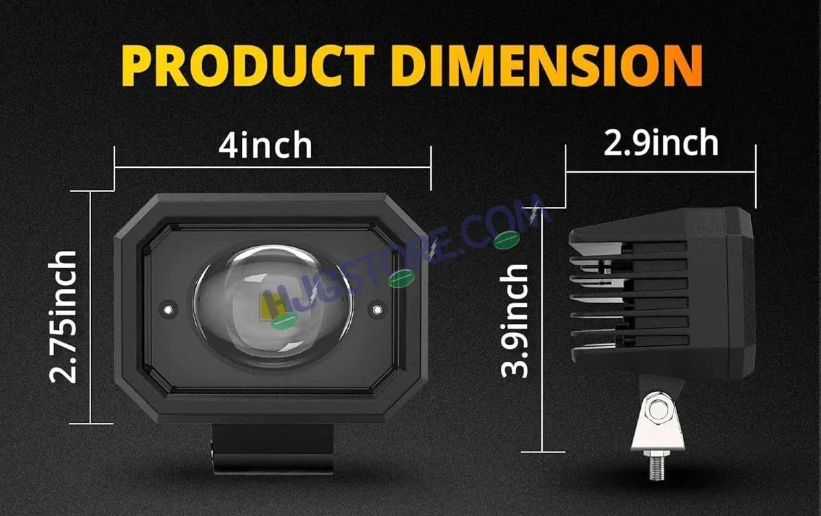HJG 4 Inch Cube Pod Fog Light 120W 12000 Lumens Fog Light 2pc Foglight Pod Projector Spot Foglight 120W Foglight Ultra Wide Intensity 3000K/6500K LED Fog Lights 4 Inch Cube Light (120W) Universal For All Cars & Bikes LIU HJG 4 Inch Cube Pod Foglights - Biker.Store - www.biker.store