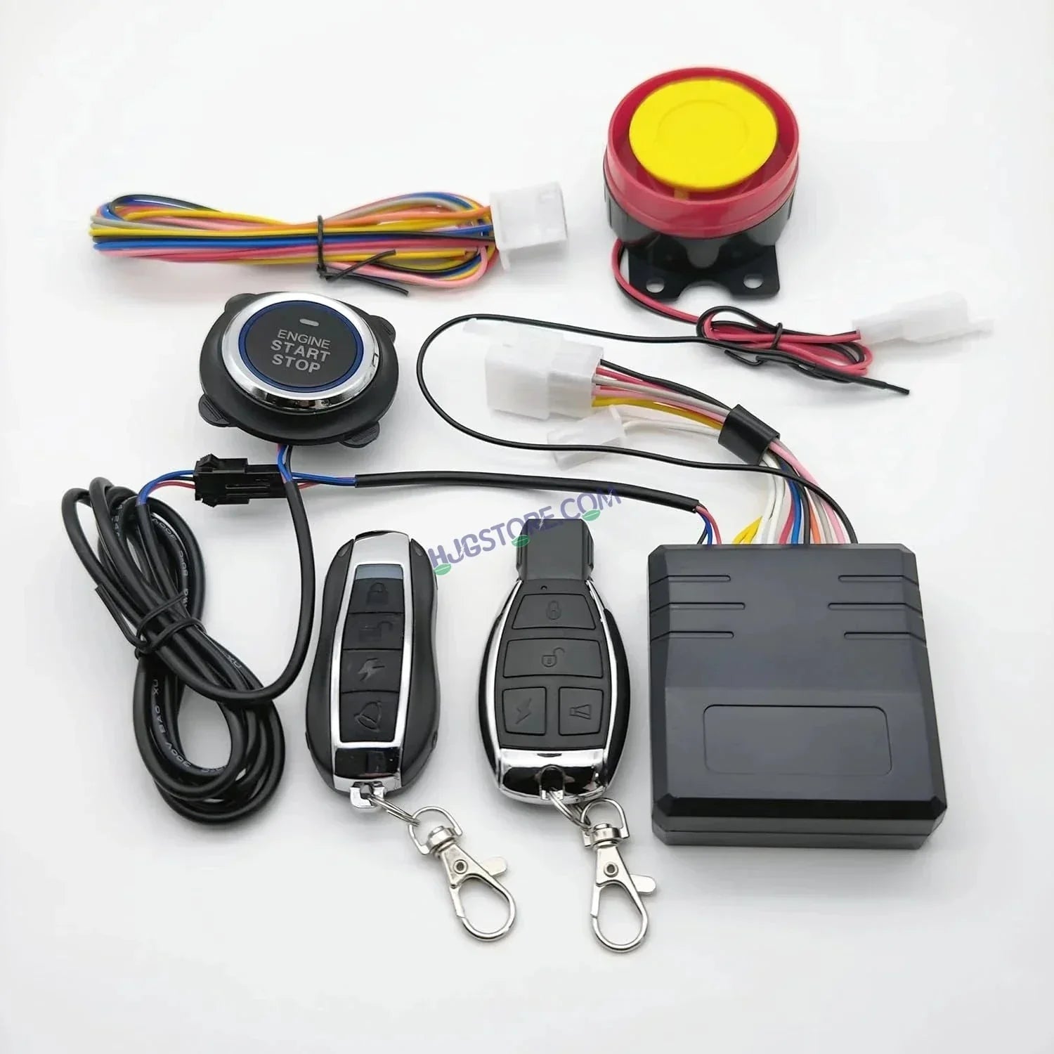 HJG Push Button Alarm System Kit Keyless Start One-Way Bike Alarm Kit for Two Wheeler Security HJG Anti-Theft Alarm System Kit (Loud Siren, Flashing Light 125 dB) LIU HJG Push Button Alarm System Kit - Biker.Store - www.biker.store