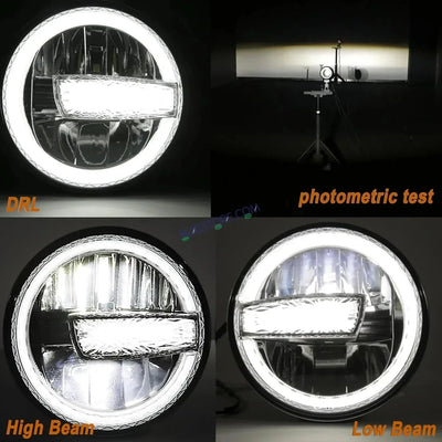 HJG Crystal Minus 7 Inch Headlight Assembly White LED Headlight Minus Crystal Headlight Assembly for Thar Royal Enfield | 75-120W CREE/Osram LED Chip Multi color High/Low Beam, DRL Compatible with Royal Enfield, Jeep, Thar, Gypsy - Biker.Store - www.biker.store