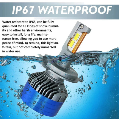 HJG 300W H4 LED Vehicle Headlight Bulb (2 * 150 WATTS) 2 Pc LED Headlight Bulb H4 150W For All Cars (Low and High Beam Bulbs (White) AC/DC 300Watt) - Type H4 - Biker.Store - www.biker.store