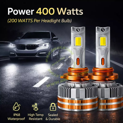 Ki Karry (9005) Ultra Bright LED Headlight Bulb Waterproof & Heat Dissipation 200+200 Watts 12V DC Power APP Control Yellow & White Light Adjustable Universal fit for All Bikes & Cars (Pack of 2) - Biker.Store - www.biker.store