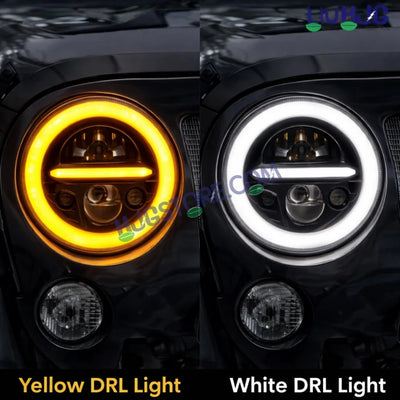 HJG Minus Tri Projector Lens 7 Inch Headlight DRL 107W Projector Ultra Wide 7 Inch Headlight Assembly New Model Projector Headlight Assembly for Royal Enfield Thar | 107W CREE/Osram LED Chip White/Yellow Compatible with Royal Enfield, Jeep, Thar, Gypsy - Biker.Store - www.biker.store