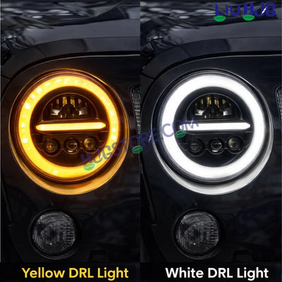 HJG Minus with 3 Projector Lens 7 Inch Headlight DRL 107W Projector Ultra Wide 7 Inch Headlight Assembly New Model Projector Headlight Assembly for Royal Enfield Thar | 107W CREE/Osram LED Chip White/Yellow Compatible with Royal Enfield, Jeep, Thar, Gypsy - HJGstore.com
