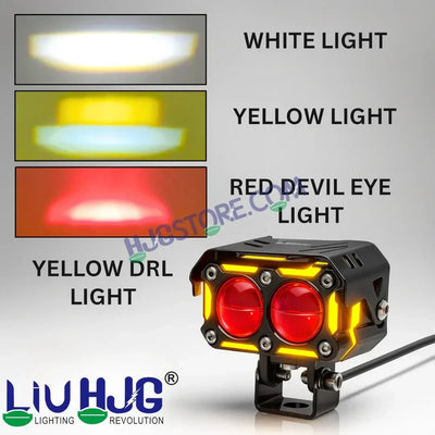 HJG New 120W Future Eyes Ring DRL 2 LED Projector Foglight with Wiring Harness Kit Red DRL/Amber Ring/White/Yellow Light 120W Foglight Ultra Wide Dual Intensity LED Driving Fog Lights Universal For All Cars & Bikes LIU HJG Ring 2 Lens Fog with Wiring Kit - Biker.Store - www.biker.store