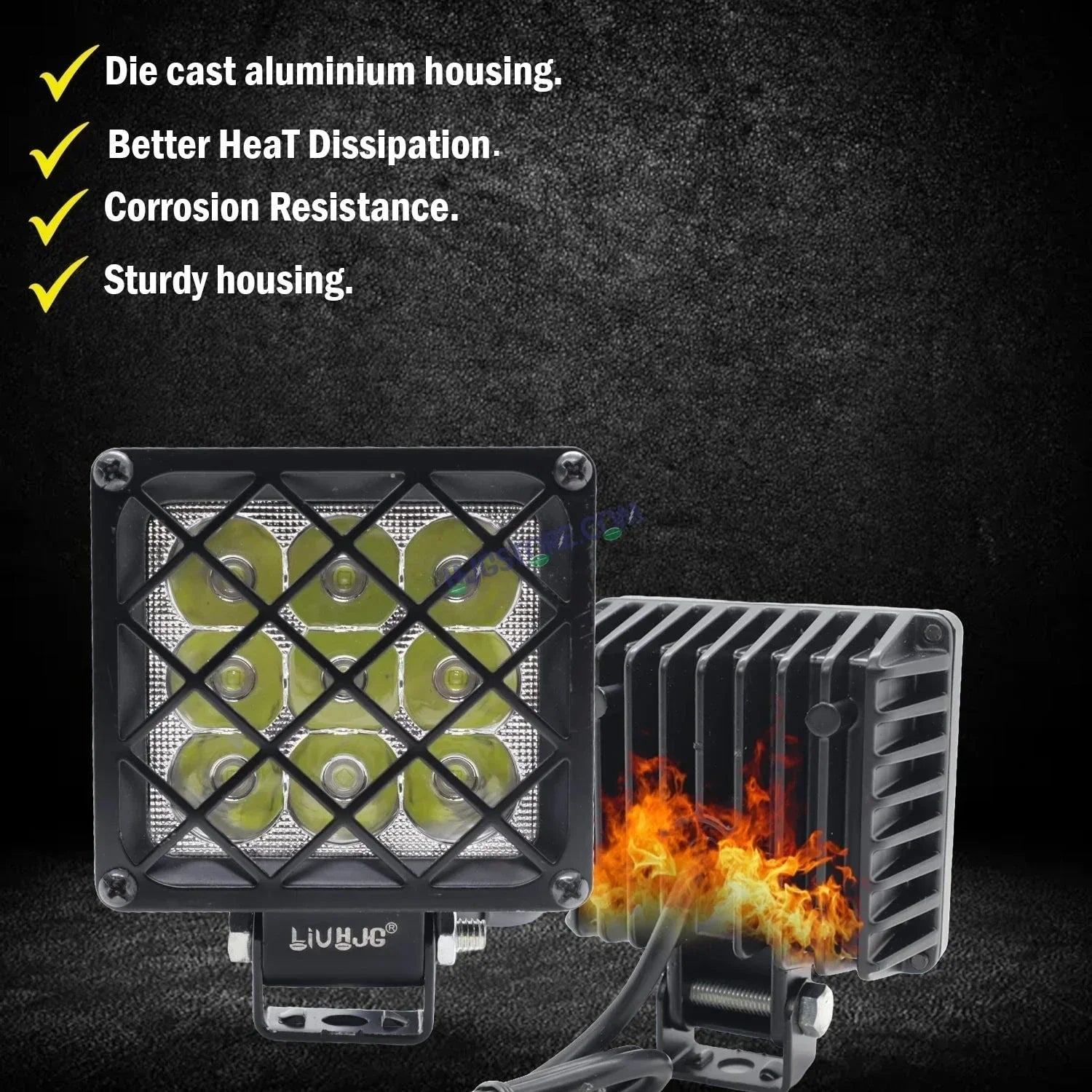 HJG 9 LED Grille 60W Square Fog Light with Flashing Mode For Universal For Bike Universal For Car (Set of 2) 60W HJG - Biker.Store - www.biker.store