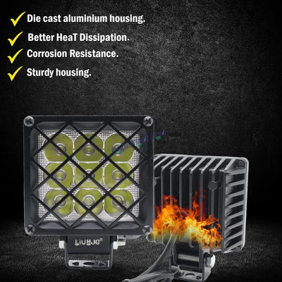 HJG 9 LED Grille 60W Square Fog Light with Flashing Mode For Universal For Bike Universal For Car (Set of 2) 60W HJG - Biker.Store - www.biker.store