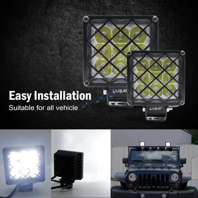 HJG 9 LED Grille 60W Square Fog Light with Flashing Mode For Universal For Bike Universal For Car (Set of 2) 60W HJG - Biker.Store - www.biker.store