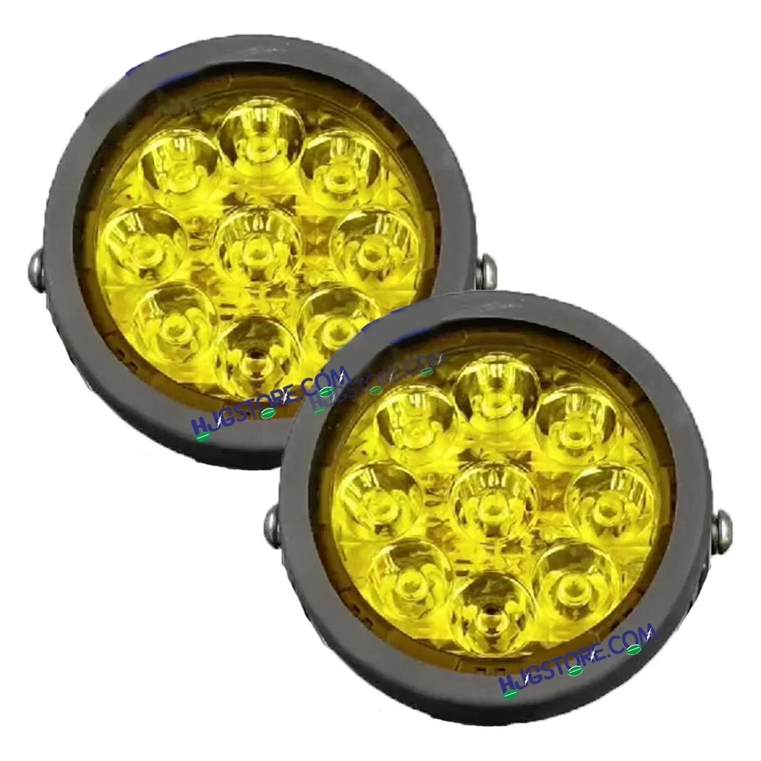 HJG New 9 LED 180W Round CREE Foglight Foglamp with Yellow Cover 180W 9 LED HJG 180W 9 LED Car Accessories Led Headlights Lights Led Fog Lights For Motorcycle Car SUV Lights, Set of 2 with Wiring Harness Kit HJG 9 LED Round 180W - Biker.Store - www.biker.store