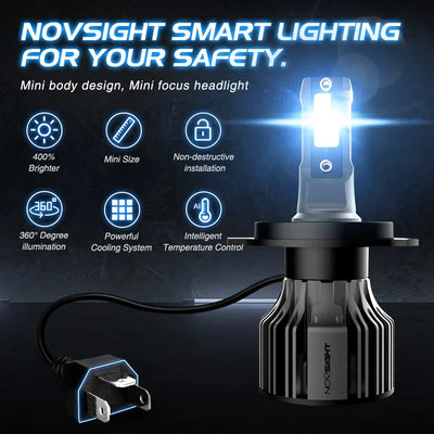 NightEye NovSight A500-N39 9005/HB3 Socket 2PCS 72W DC9-32V Pair Car Headlight LED Bulbs 13,000LM/PAIR Car Headlamps 6000K IP68 Waterproof Type 9005/HB3 - Biker.Store - www.biker.store