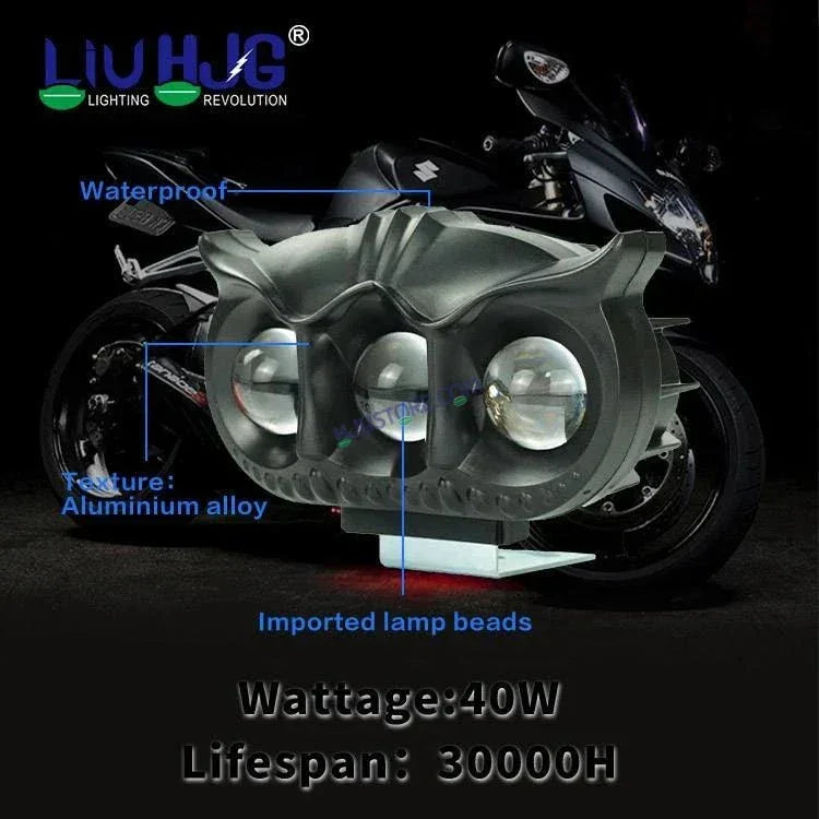HJG Owl Devil 3 Lens 90W 3 Lens MEGA DRIVE Fog Light For Bike/Car/Thar/Jeep ( Cool White, 45W each * 2 = 90W Total ) - Pack of 2 HJG Owl Foglight - Biker.Store - www.biker.store
