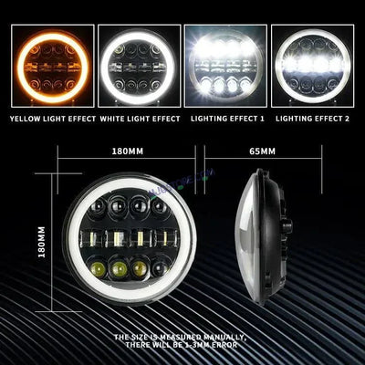 HJG 7 Inch Fashion Design Hi/lo Beam Black Round 7" Headlight 60w H4 Led Headlamp 7inch Drl Led Headlight 231045 2 - Biker.Store - www.biker.store