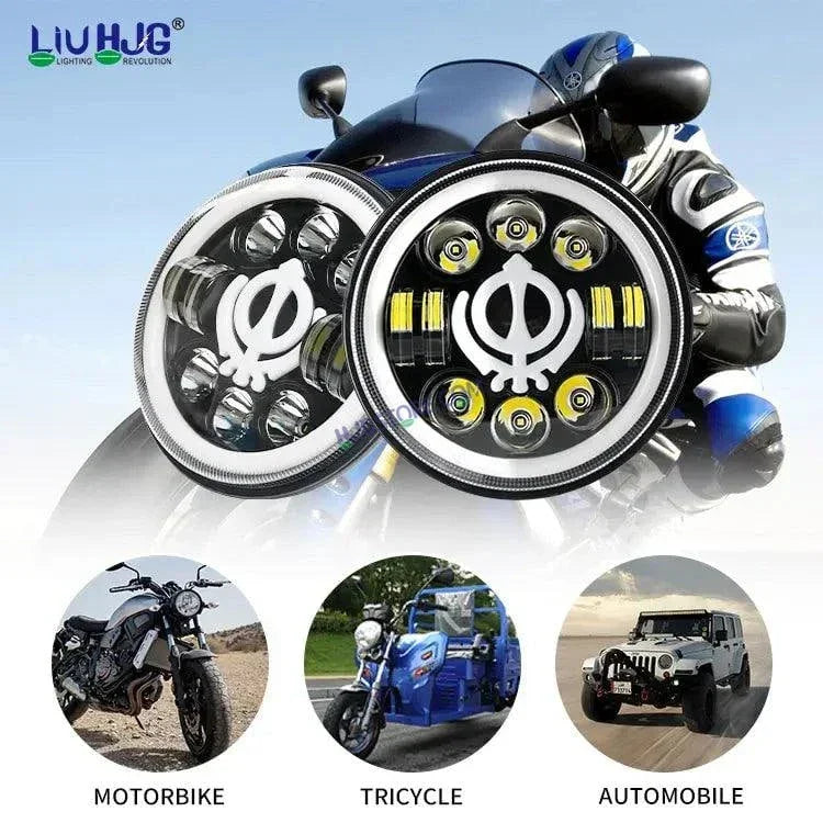 HJG 7 Inch Led Headlight Assembly Halo Lights Dual Color Yellow White 7 Inch Round Motorcycle Lights For Jeeps Universal Car Compatible with Royal Enfield, Jeep & Harley Davidson Khanda 2 - Biker.Store - www.biker.store