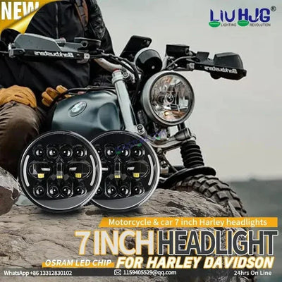HJG 7 Inch Led Headlight Halo Lights Dual Color Yellow White 90w 7 Inch Round Motorcycle Lights For Jeeps Universal Car Compatible with Royal Enfield, Jeep & Harley Davidson King Kong - Biker.Store - www.biker.store