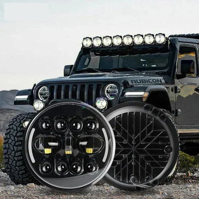 HJG 7 Inch Led Headlight Halo Lights Dual Color Yellow White 90w 7 Inch Round Motorcycle Lights For Jeeps Universal Car Compatible with Royal Enfield, Jeep & Harley Davidson 231050 - Biker.Store - www.biker.store