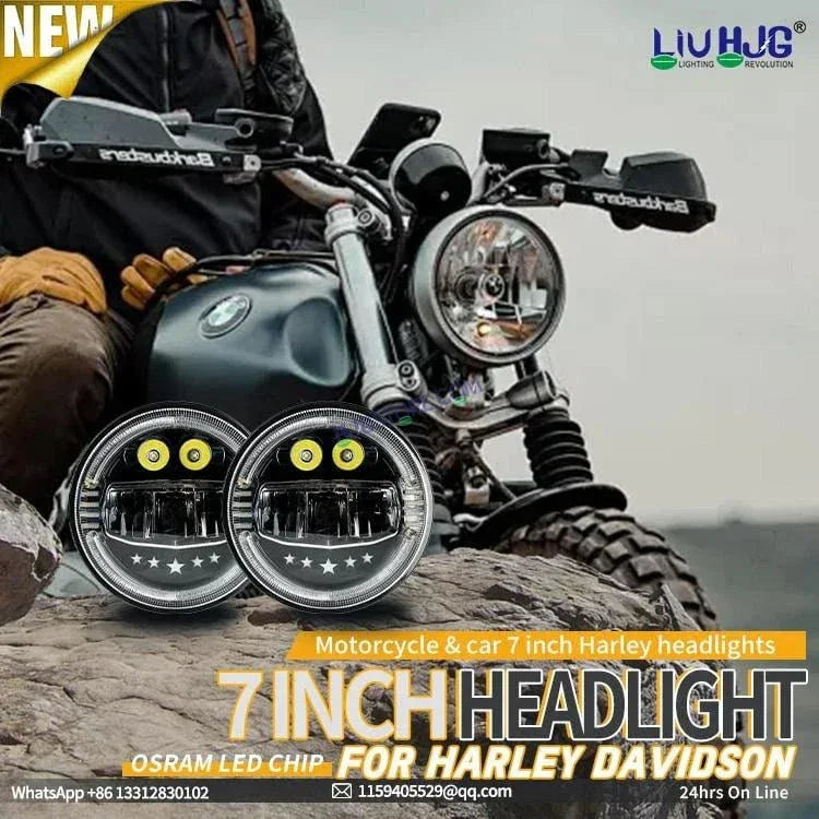HJG 7 Inch Led Headlight Assembly Halo Lights Dual Color Yellow White 7 Inch Round Motorcycle Lights For Jeeps Universal Car Compatible with Royal Enfield, Jeep & Harley Davidson Fog Headlight Light Kit Devil's Eye Rgb Color Halo H4 Projector 2 - Biker.Store - www.biker.store