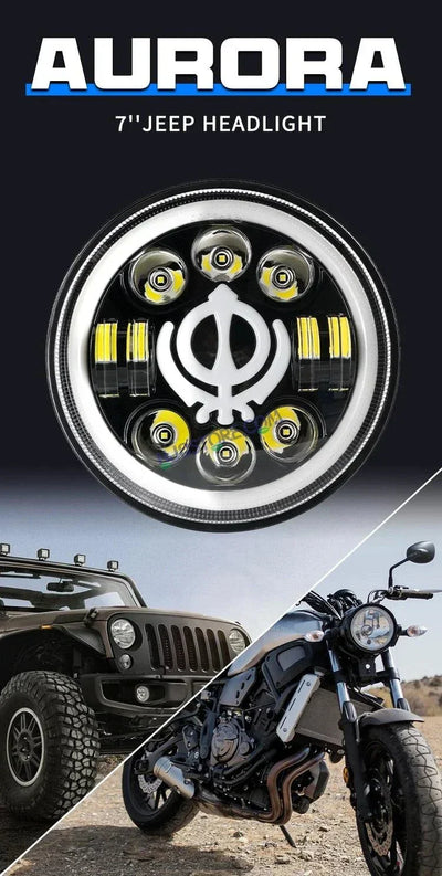 HJG 7 Inch Led Headlight Assembly Halo Lights Dual Color Yellow White 7 Inch Round Motorcycle Lights For Jeeps Universal Car Compatible with Royal Enfield, Jeep & Harley Davidson Khanda - Biker.Store - www.biker.store