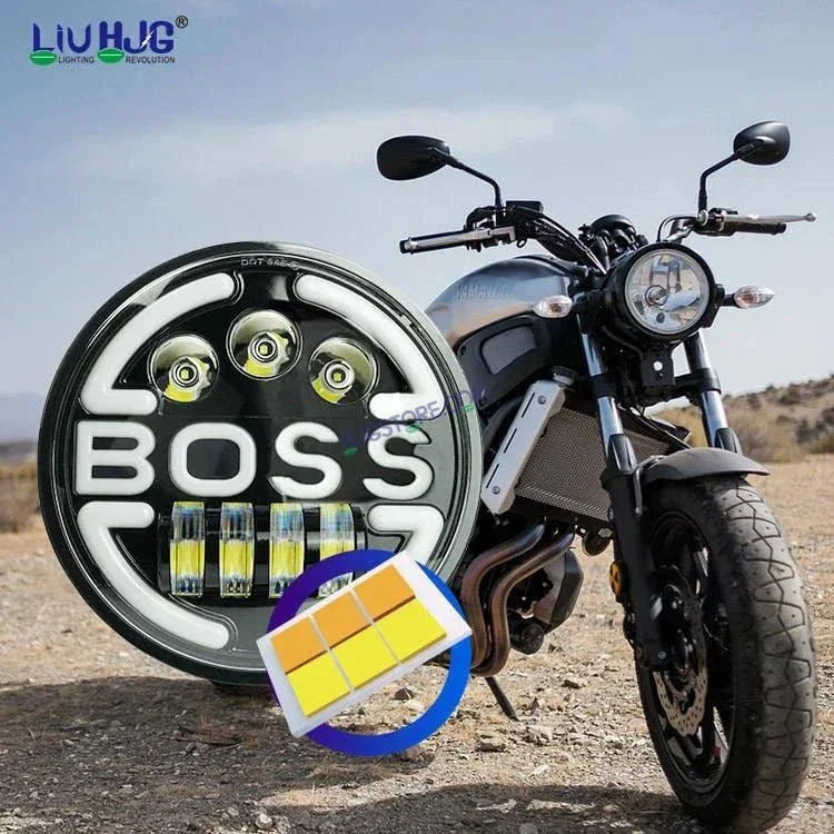 HJG 7 Inch Led Headlight Assembly Halo Lights Dual Color Yellow White 7 Inch Round Motorcycle Lights For Jeeps Universal Car Compatible with Royal Enfield, Jeep & Harley Davidson BOSS 2 - Biker.Store - www.biker.store