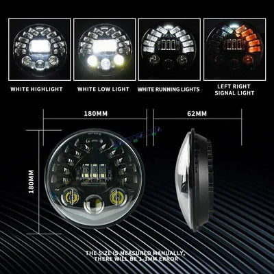 HJG 7 Inch Led Headlight Halo Lights Dual Color Yellow White 90w 7 Inch Round Motorcycle Lights For Jeeps Universal Car Compatible with Royal Enfield, Jeep & Harley Davidson 231047 - Biker.Store - www.biker.store