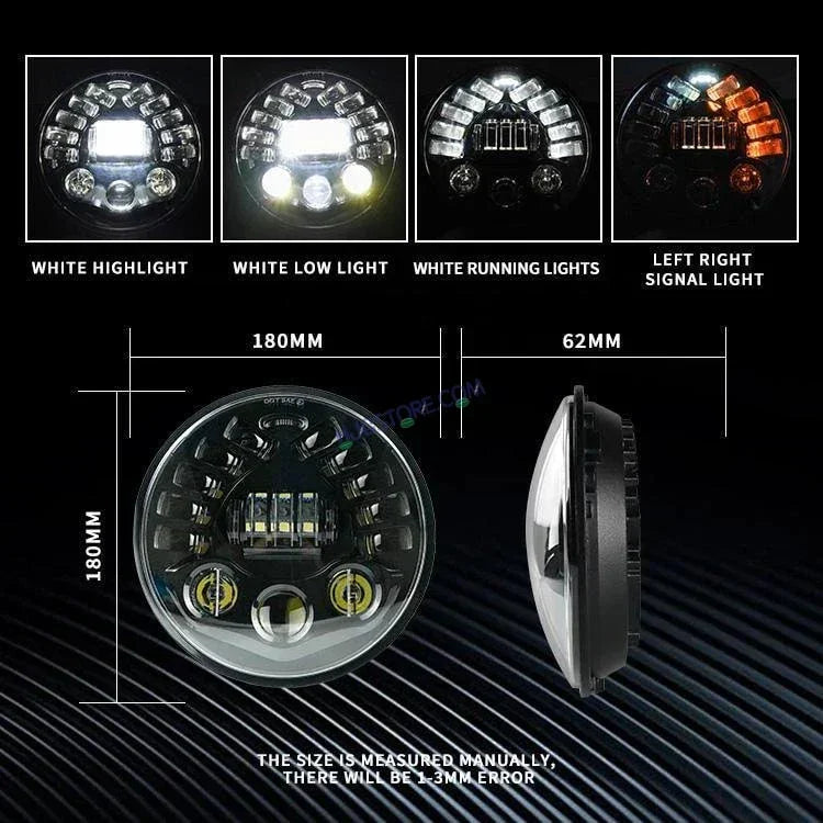 HJG 7 Inch Led Headlight Halo Lights Dual Color Yellow White 90w 7 Inch Round Motorcycle Lights For Jeeps Universal Car Compatible with Royal Enfield, Jeep & Harley Davidson 231047 - Biker.Store - www.biker.store
