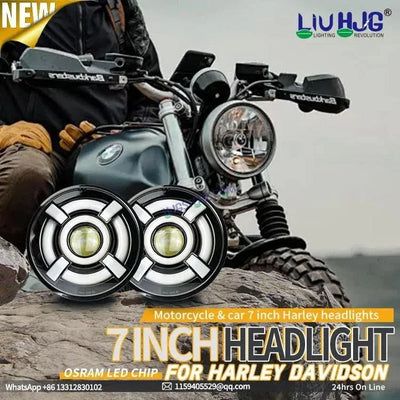 HJG 7 Inch Led Headlight Halo Lights Dual Color Yellow White 90w 7 Inch Round Motorcycle Lights For Jeeps Universal Car Compatible with Royal Enfield, Jeep & Harley Davidson 2 HJG - Biker.Store - www.biker.store
